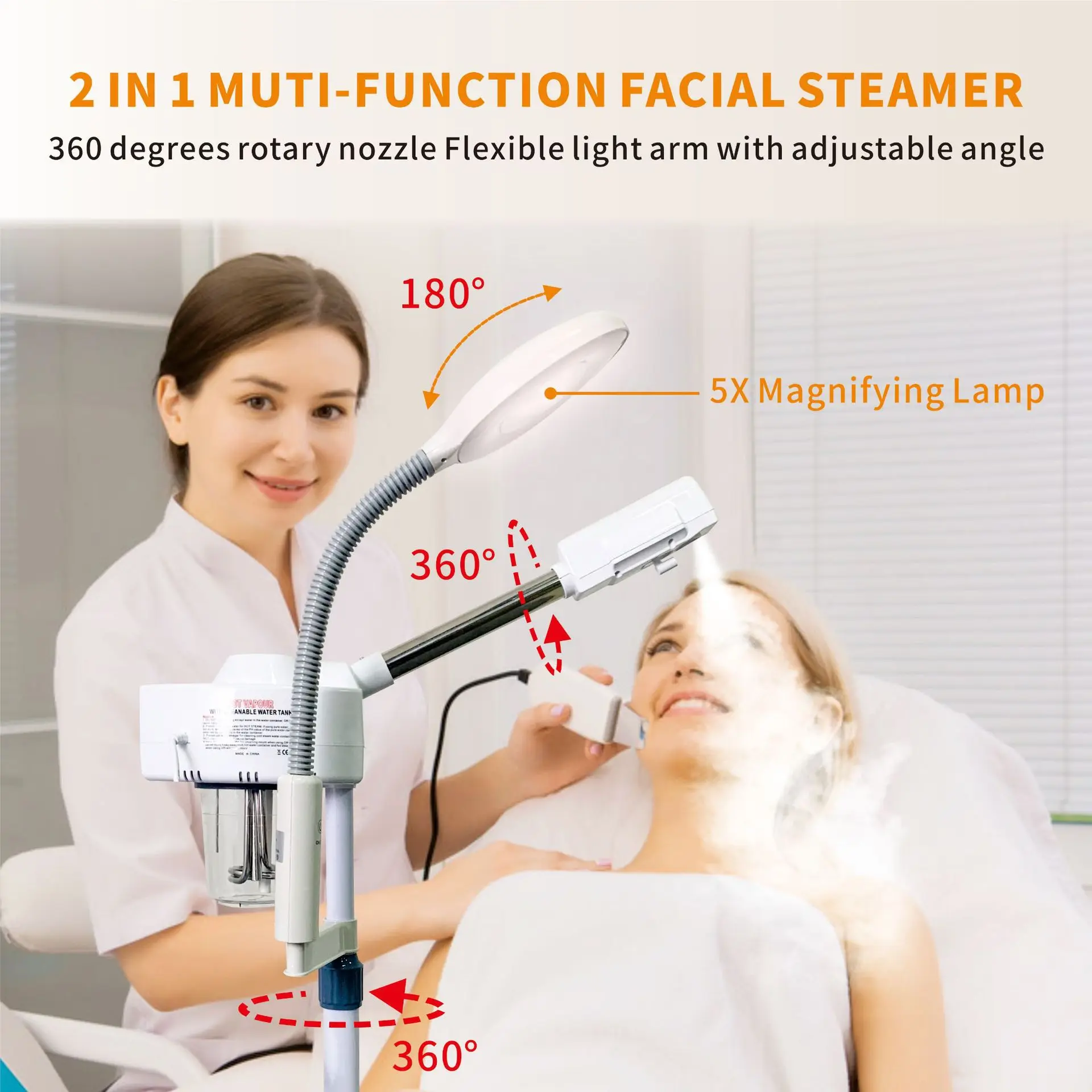 2in1 Professional Ozone Facial Nano Hot Steamer Warm Mist Ion Steaner Face Deep Cleaning Spray Vaporizer Salon Home Spa Sprayer