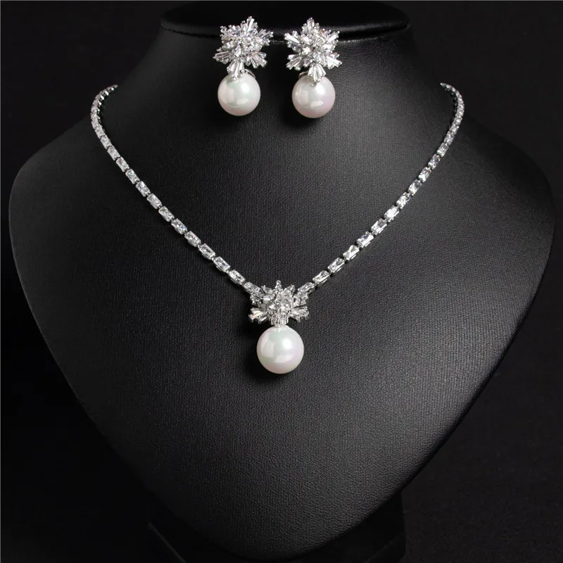 CC Elegant Jewelry Set for Women Wedding Accessories Bridal Dress Engagement Snowflake Shape Stud Earrings Necklace Sets HL124