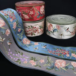 1m Chinese Style Embroidery Edge Ribbon Hanfu Ancient Dress Theatrical Costume Curtains Sofa Decor Fabric Strips Woven Belt