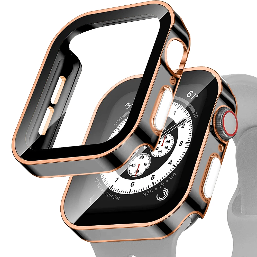 Case+glass For Apple Watch series 7 8 45mm 41mm 44mm 40mm waterproof Screen Protector Accessorie Bumper iWatch 4 5 SE 6 Cover