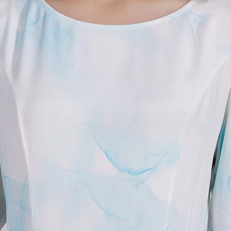 VOA40 mmi robe en soie lourde col rond manches moyennes boucle de perles nœud robe en soie lourde avant et arrière deux vêtements