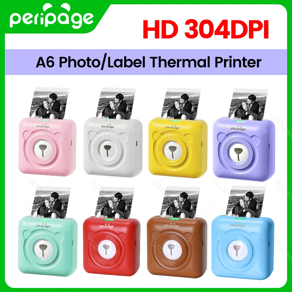 PeriPage A6 304 DPI Mini Portable Bluetooth Photo Printer Pocket Thermal Printing USB Connection Impresoras Fotos Gifts Papers