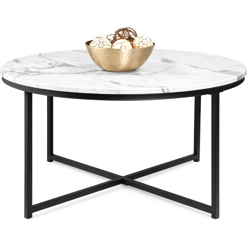 

36in Faux Marble Accent Table, Modern End Table, Large Coffee Table Home Decor for Living Room, Dining Room, Tea, Coffee w