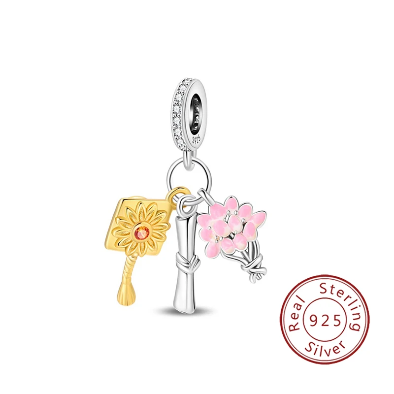 New 925 Sterling Silver Graduation Day Three-piece Set Pendant Beads, Suitable as Original Women's Bracelet Wearing Gifts DIY Ex