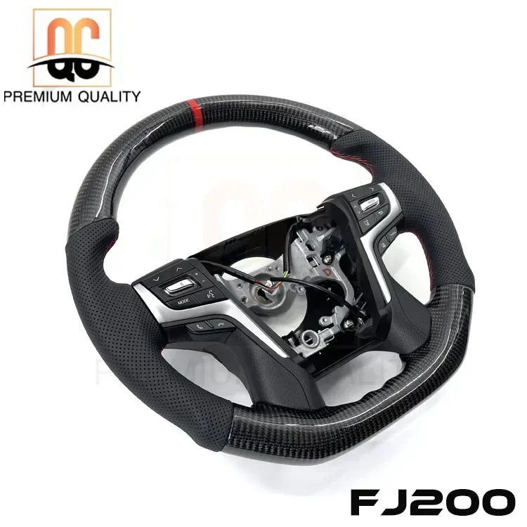 Less quantity in stock real carbon fiber flat bottom perforated leather steering wheel for Land Cruiser FJ200 LC200