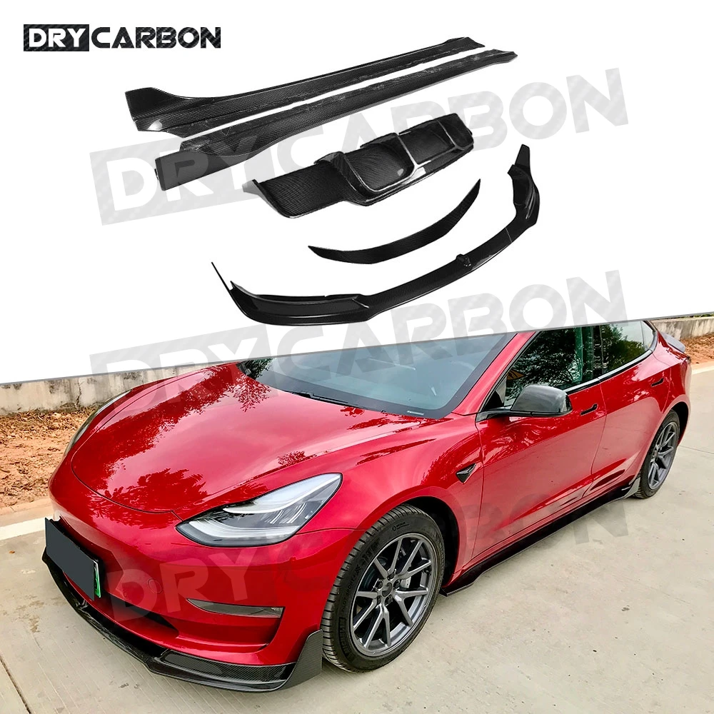 

Dry Carbon Fiber Front Lip Rear Diffuser Boot Spoiler Side Skirts Bumper Aprons for Tesla Model 3 2017-2020 Body Kit Car Styling