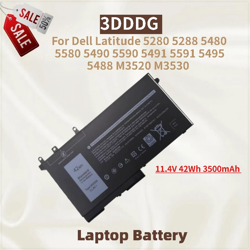 

Laptop Battery 11.4V 42Wh 3500mAh 3DDDG For Dell Latitude 5590 5491 5591 5280 5288 5480 5580 5490 5495 5488 M3520 M3530