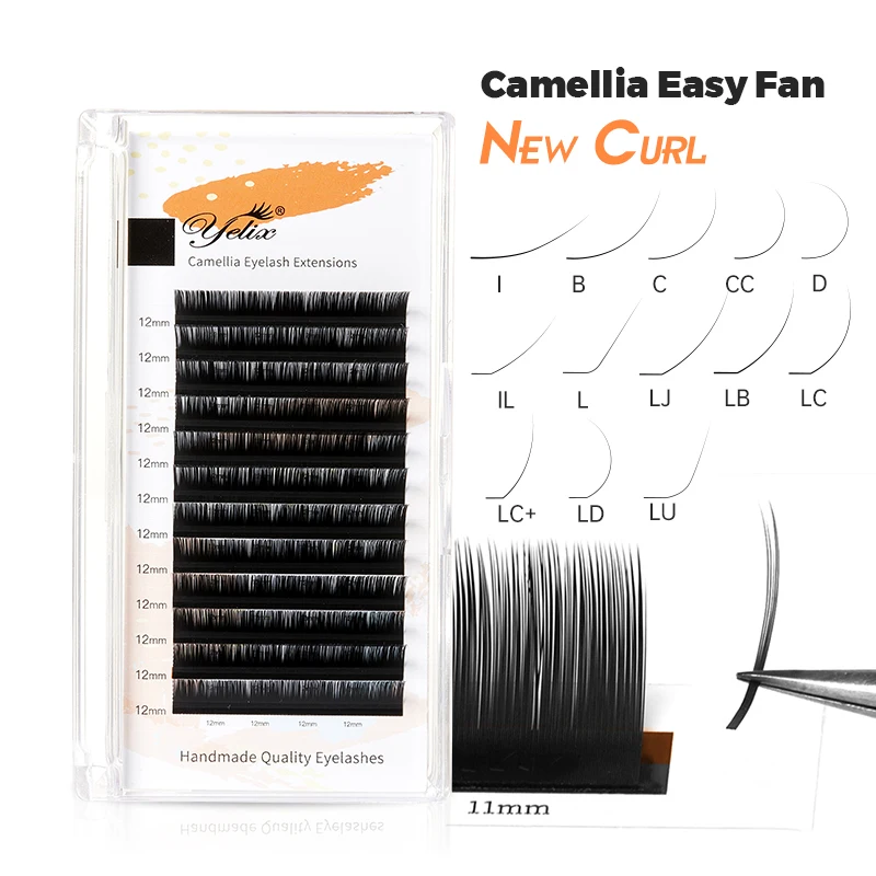 Yelix Natural Camellia Lash Extensions LB LU LC L Curl Easy Fan Eyelash Extension Russian Volume Premade False Lashes