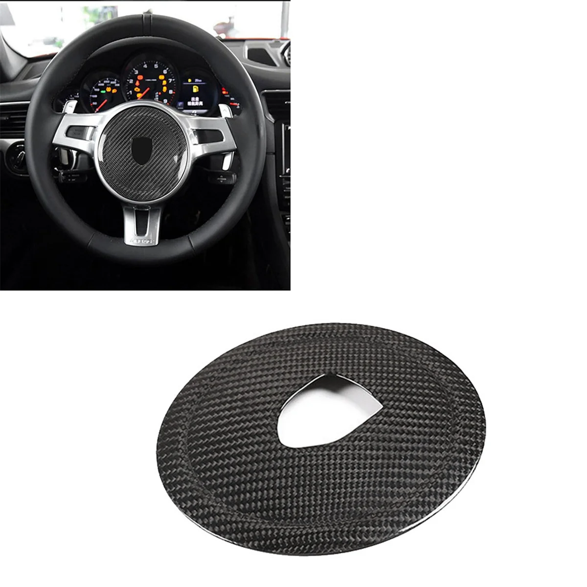 Real Carbon Fiber Steering Wheel Rings Logo Trim Cover Stickers for Porsche 911 Panamera Cayenne Boxster 2008-2016 Black