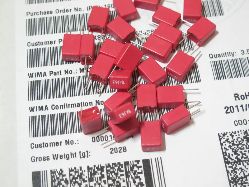 20pcs/50pcs MKS2 1UF 63V 105J Fever film capacitor Copper foot WIMA Weima German free shipping