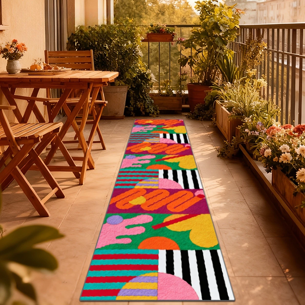 Colorful Abstract Watercolor Floral Kitchen Runner Rug  Vibrant Rainbow Flower Art Print Non Slip Waterproof Long Standing Mat