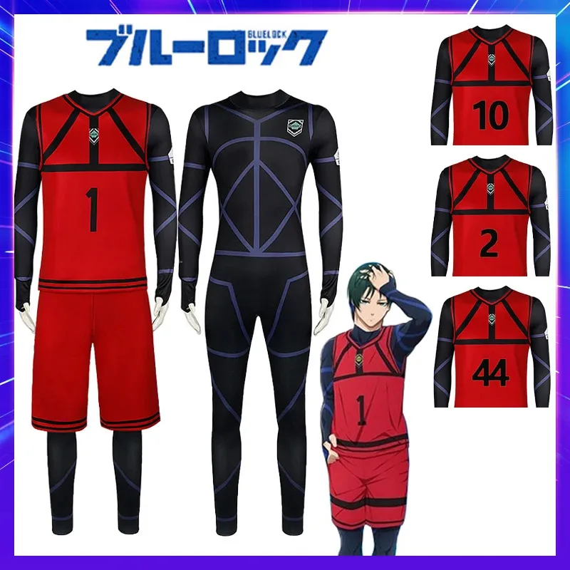 Jeu Anime bleu serrure Cosplay Costume Isagi Bachira Chigiri Nagi Reo Ness perruque bas short T-shirt vêtements de Football pour hommes yj