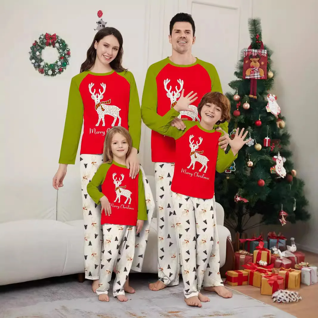 

Новый белый маленький олень, европейско-американская домашняя одежда для родителей и детей, рождественский комплект, модные пижамы с цветными принтами для мамы