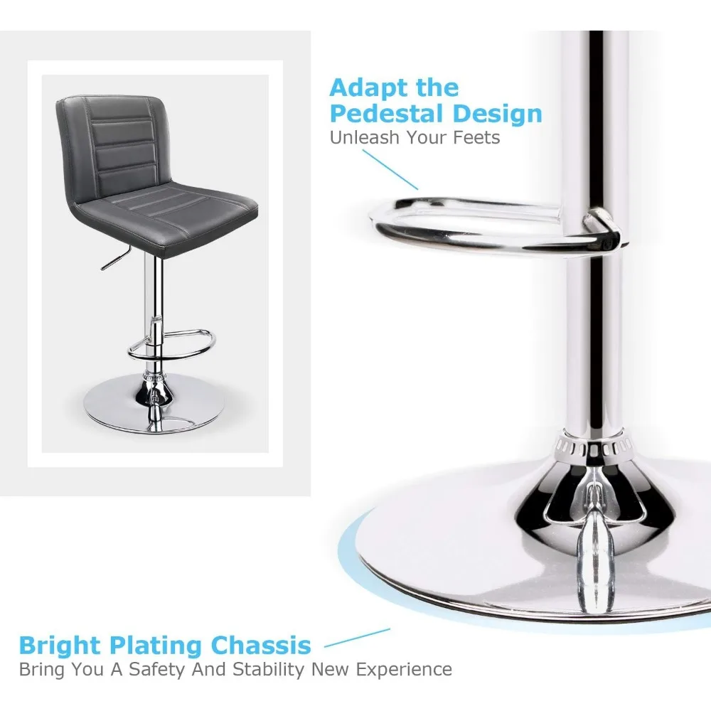 Barkrukken Set Van 2, Moderne Verstelbare Barkruk Met Rug, Draaibare Barkruk (Grijs)