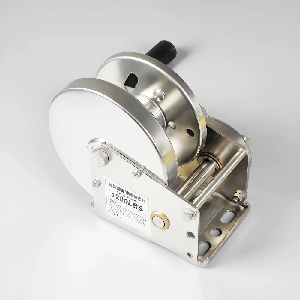 304 Stainless Steel Manual Hand Winch with Bidirectional Self-Locking, 4.25:1 Gear Ratio, Heavy-Duty Winch 1200LBS