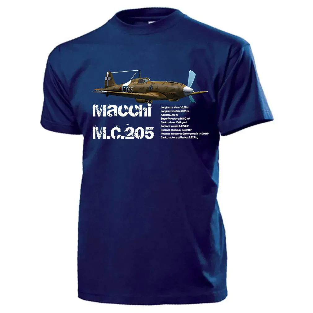 

WWII Italian Macchi M.C.205 Veltro Fighter Aircraft T-Shirt 100% Cotton O-Neck Short Sleeve Casual Mens T-shirt Size S-3XL