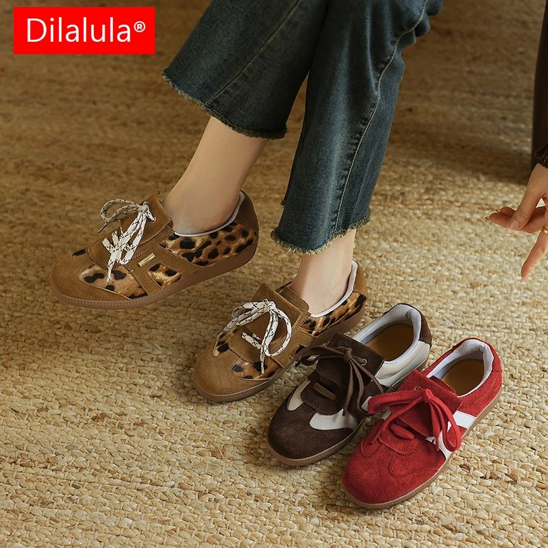 

Dilalula 2026 Genuine Leather Women Low Wedges Heel Sneakers Round Toe Lace Up Mixed Color Casual Pumps Students Shoes Plus Size