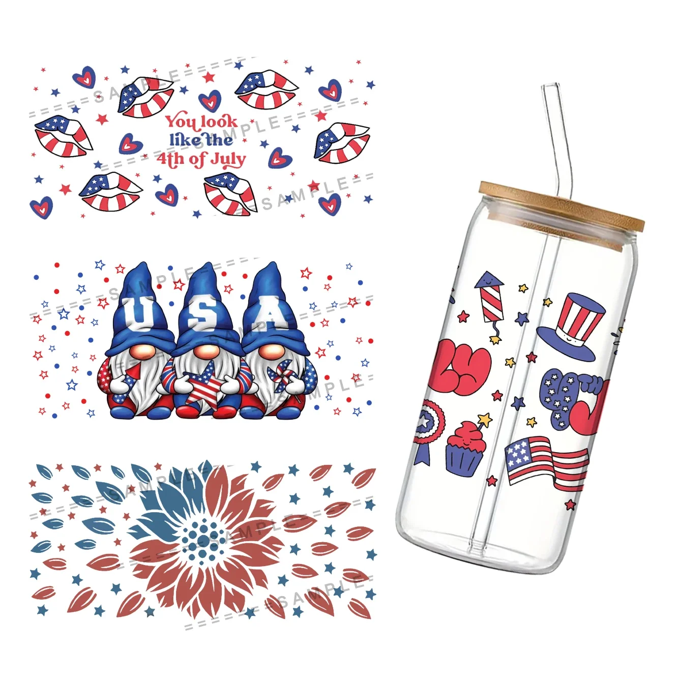 USA Style For Libbey 16oz Can Glass UV DTF Coffee Can Wrap Libbey Glass Wrap Independence Day