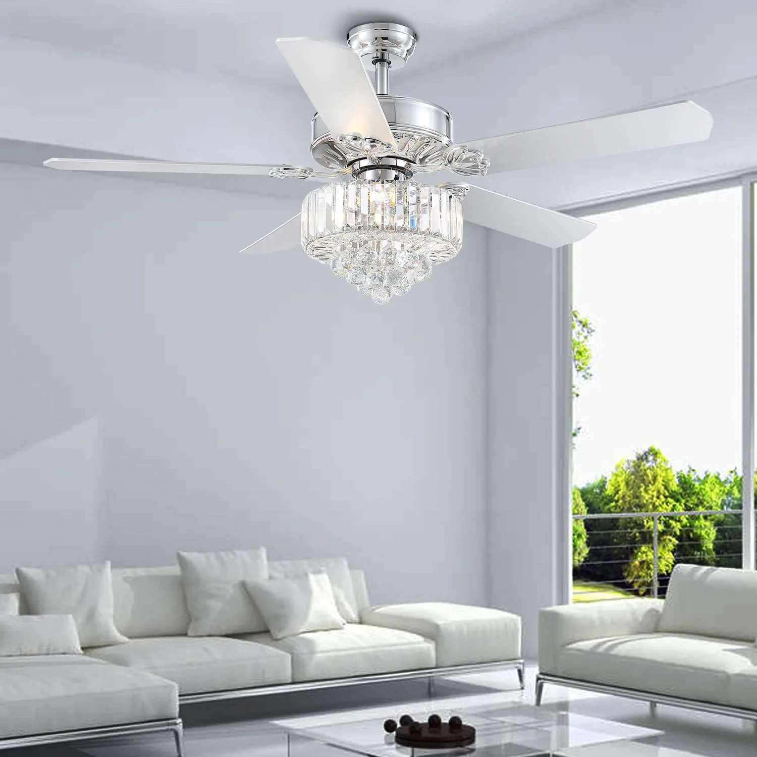 LED Ceiling Fans Lamp for Living Room Home Decro 220V 110V Crystal Ceiling Fan with Lights Remote Control Fan Chandelier