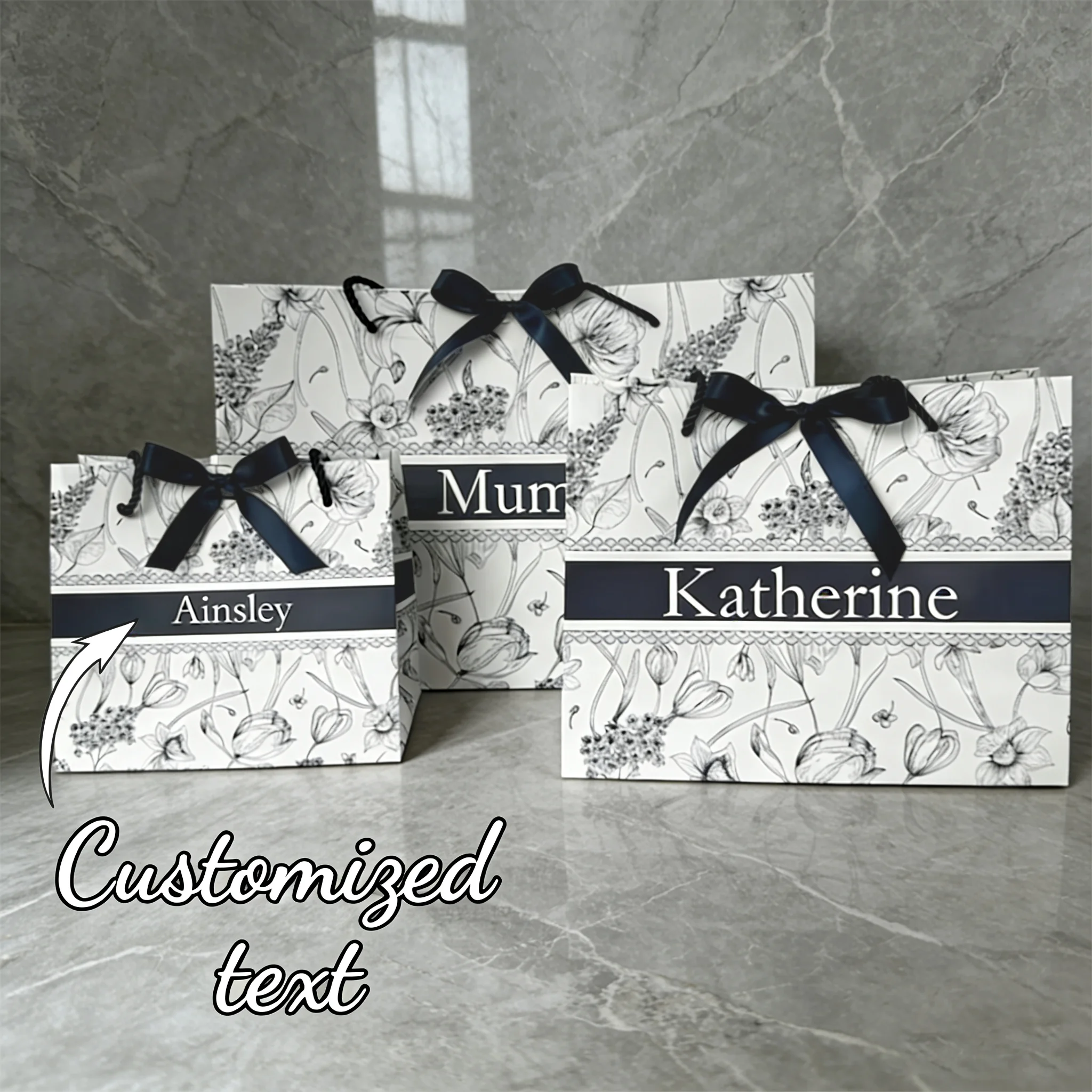 1pc Custom Navy And White Floral Gift Bag Vintage Flower Holiday Souvenirs Bridesmaid Bachelorette Party Favor Custom Gift Bag