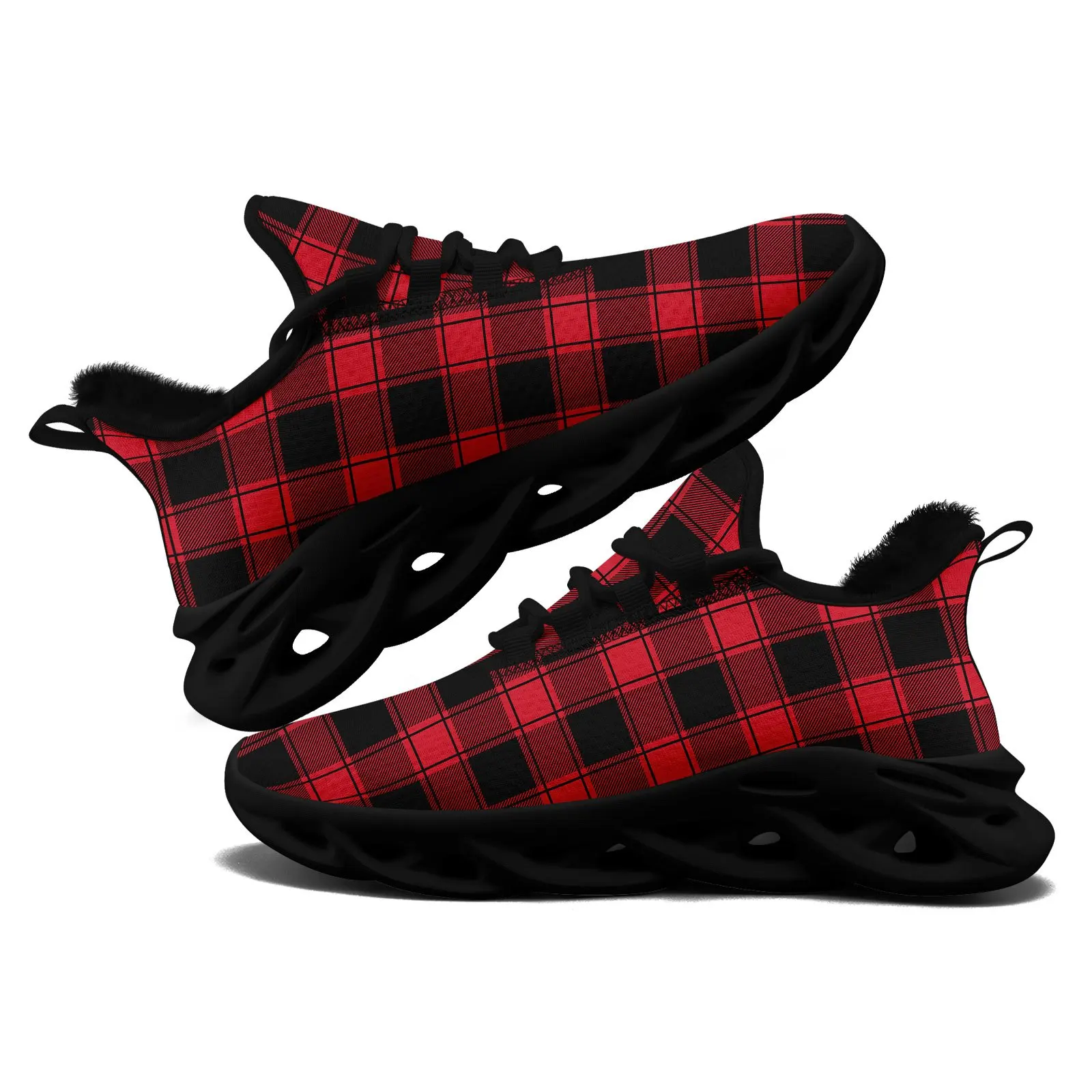 Customization Men'S Christmas Red Black Plaid Fashion Casual Sports Shoes, Trendy Warm Lined Chunky Sole Sneakers, Festive - view 4