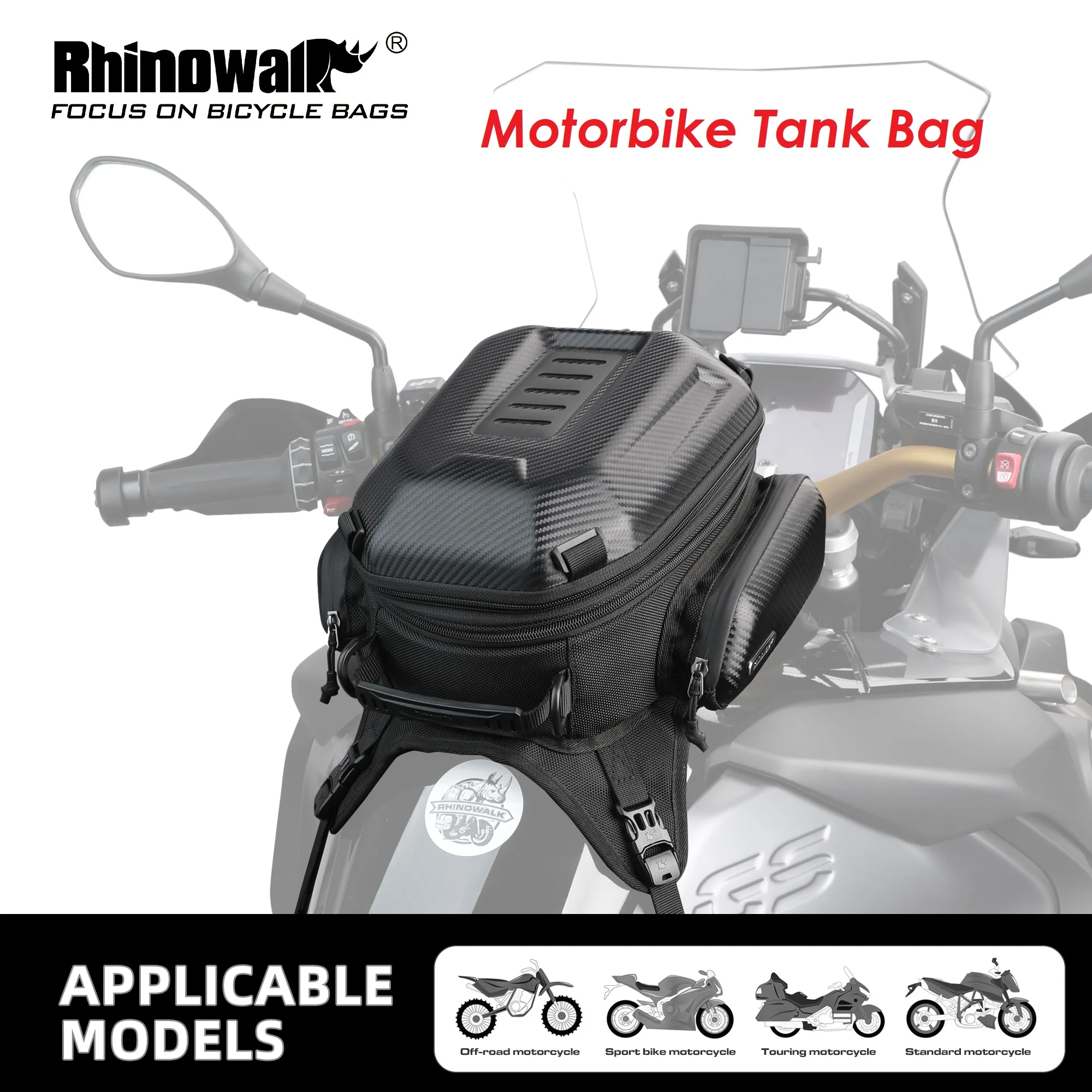 Rhinowalk Motorcycle Tank Bag Universal 15L-18L Waterproof Hard Shell Motorbike Baglong-distance Travel Motorbike Accessories