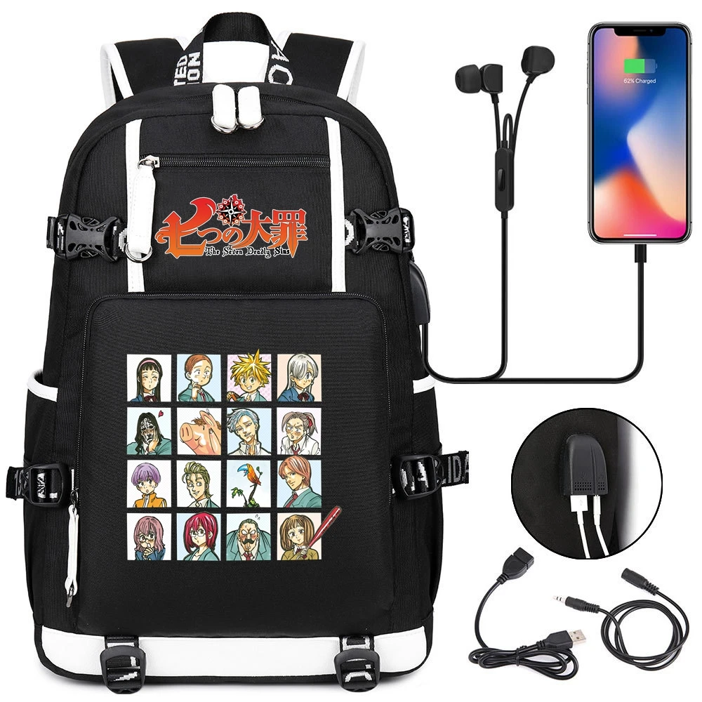 Tas punggung Anime The Seven Sins seriodas Anime tas Travel bahu hitam tas sekolah pelajar anak remaja Mochila hadiah