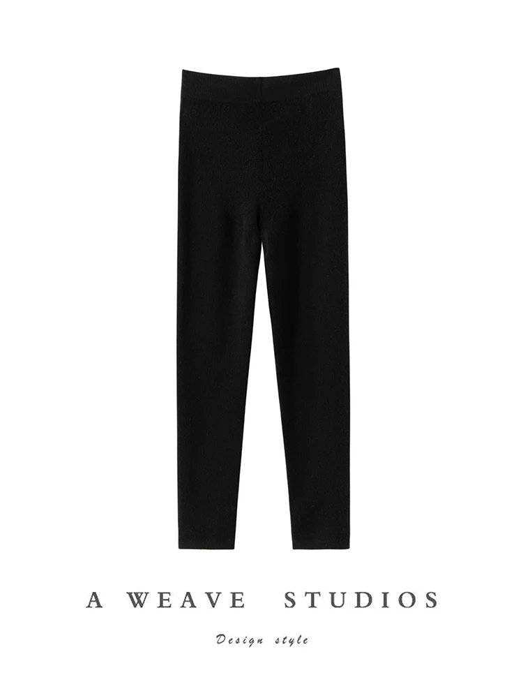 CHICUU Women 100% Cashmere Legging elastyczność Slim Pants Jesień Zima Grube podstawowe legginsy Miękka ciepła dzianina kaszmirowa