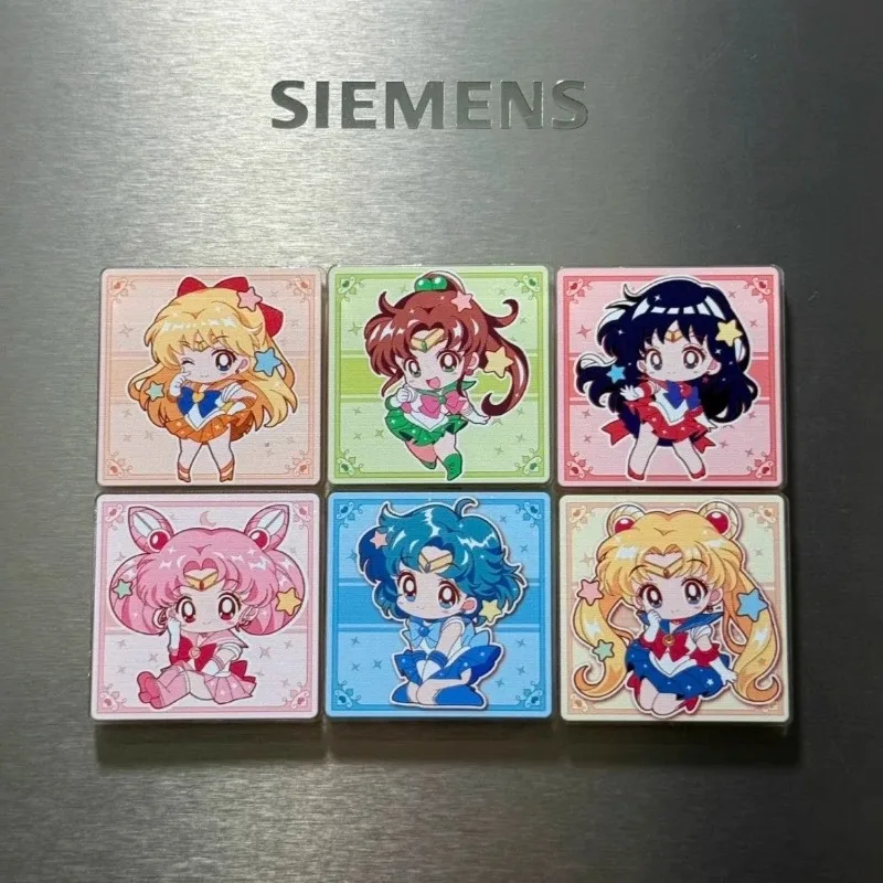 7Pcs/set Sailor Moon Anime Cartoon Heart Magnetic Rotating Fridge Magnets Cute Decorative Stickers for Home Decoration Gift - view 2