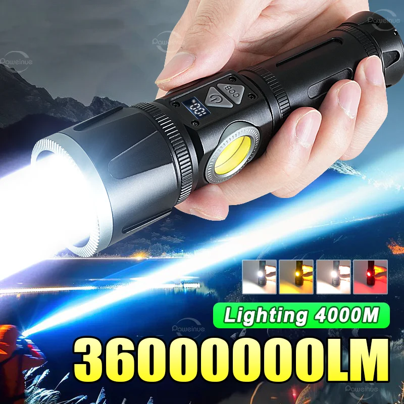 

2025 Ultra High Power LED Flashlight Zoom Long Shot 4000m Torch Rechargeable 18650 Emergency Torch Light Outdoor Fishing Hunting