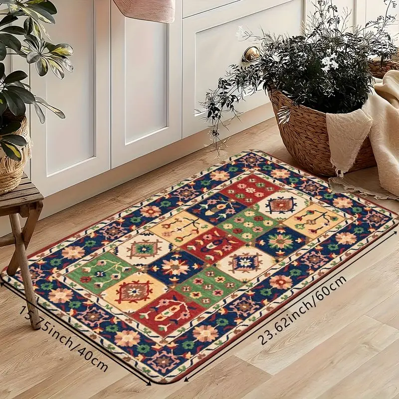 VIKAMA Vintage Persian Kitchen Area Rug, Bohemian Patchwork Floral Non-Slip Entryway Rug, Kitchen and Entryway Home Decor