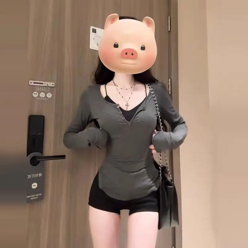 

Long Sleeved T Shirt For Woman Cotton Womens Summer Breathable Loose Contour Street Girl Group Vacation Feminine Waist Tees