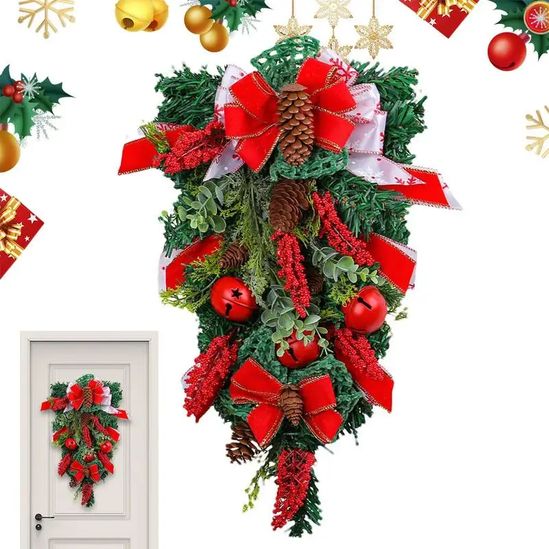 

Christmas Welcome Wreath Decorative Handmade Door Garland Decorated With Bells Pine Cones Berries And Ribbons Porches Halloween