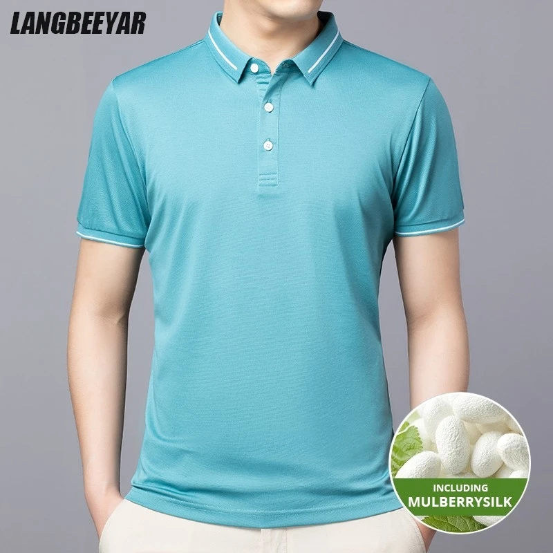

Top Grade With Mulberry Silk New Summer Brand Designer Men's Polo Shirt Short Sleeve Casual Luxury Tops Fashions Men Clothes