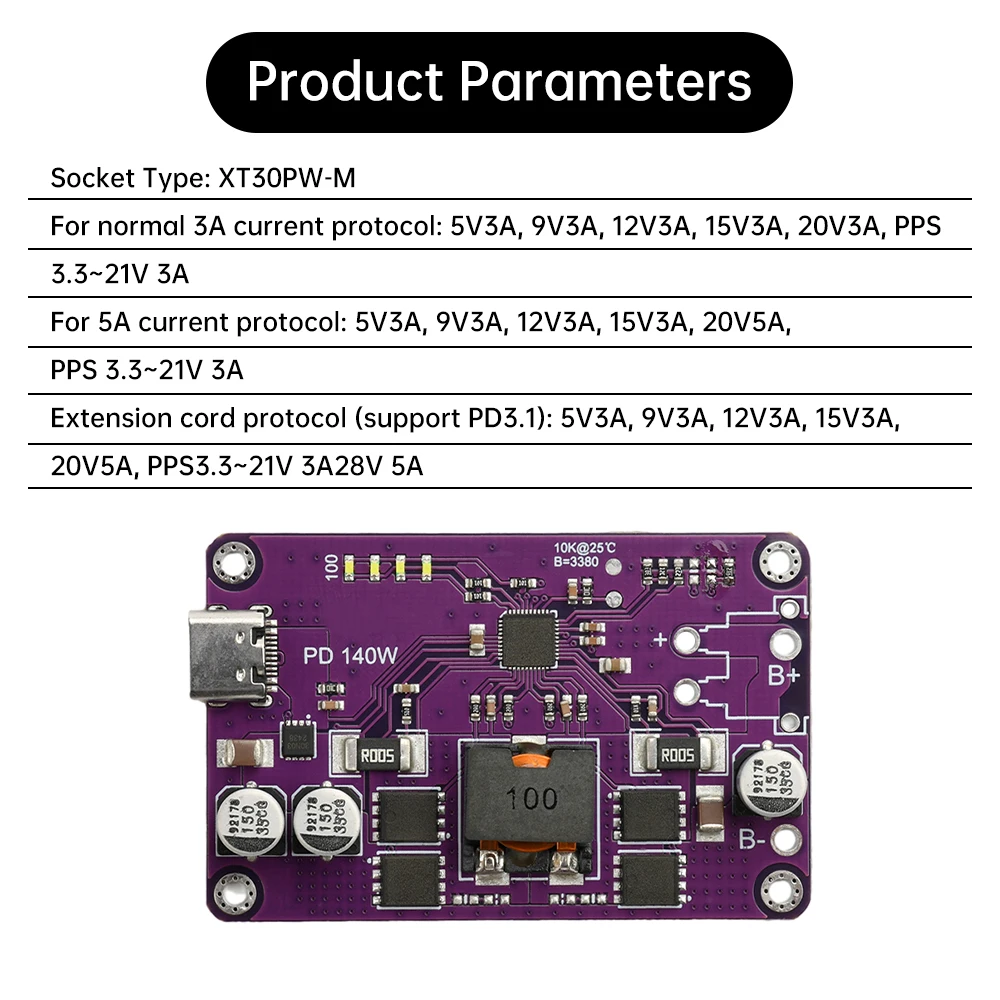 PD3.1 140W Hochleistungs-Schnellladegerät-Modul 3S 4S 5S 6S Typ C Li-Ionen-Batterie-Lade-/Entladegerät-Modul für FCP AFC SCP QC2.0/3.0 – Detail 4