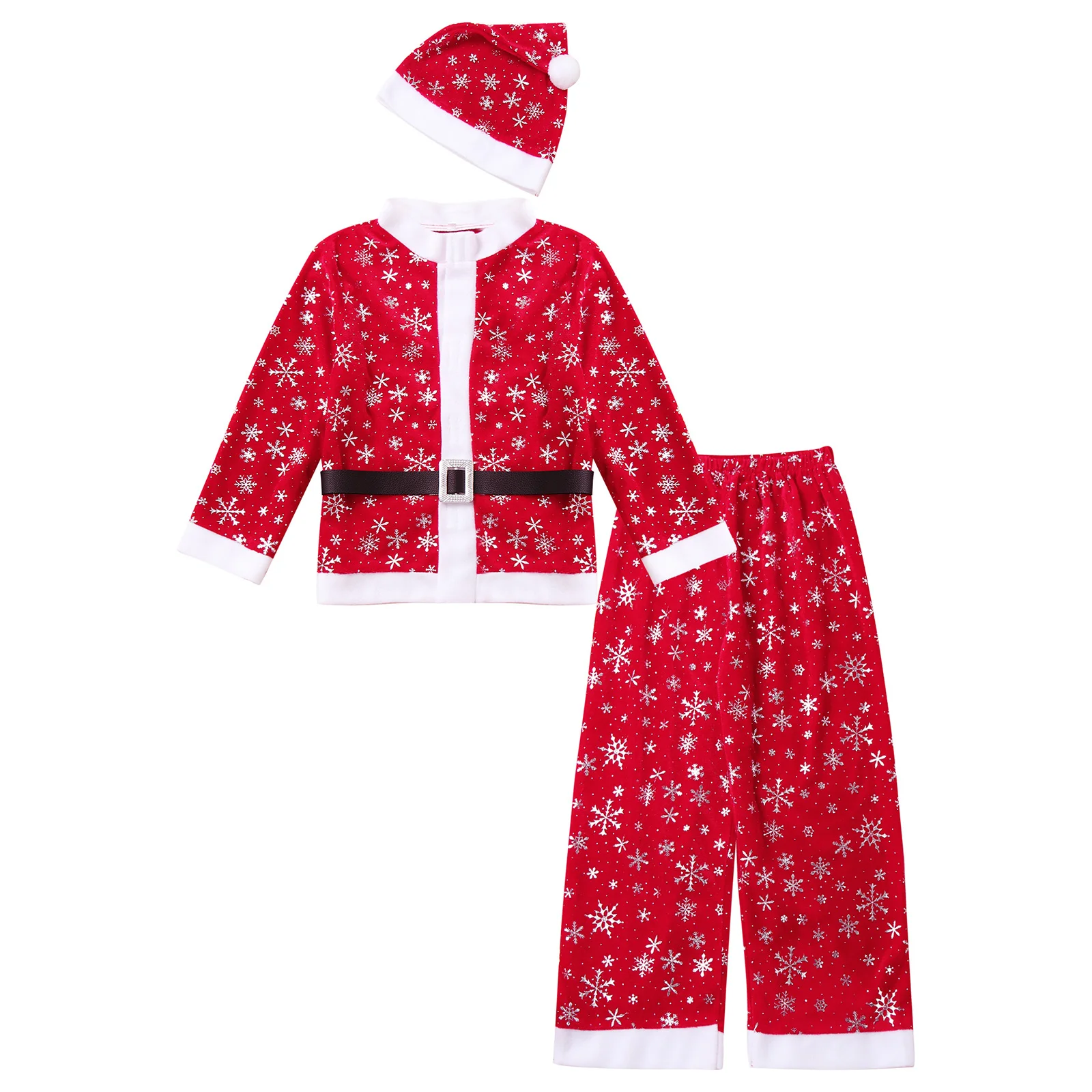 Kinder Jungen Weihnachten Setzt Neue Jahr Festival Party Santa Klausel Kleid Up Outfits Langarm Schneeflocke Tops mit Gürtel Hosen hut