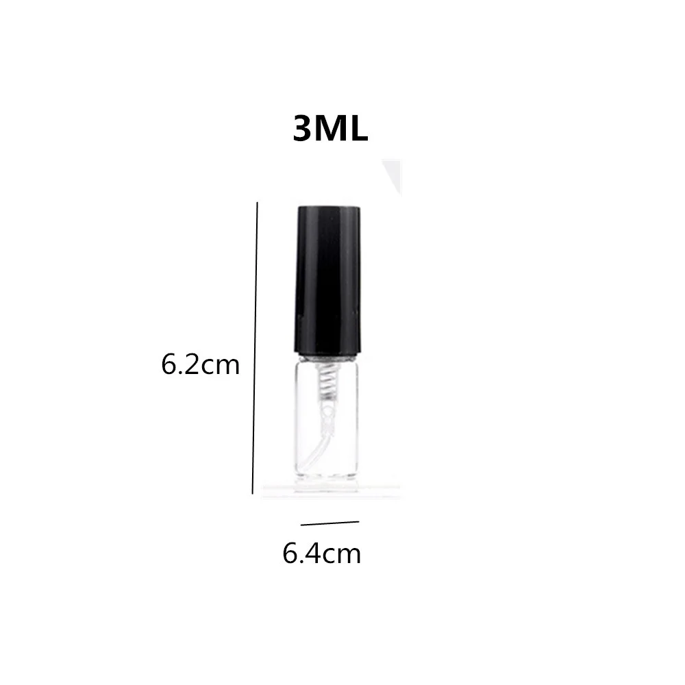 Garrafa de vidro portátil clara Mini Perfume, Cosméticos Vazio Spray Dispenser, Frascos de amostra fina, preto, 2 ml, 3 ml, 5 ml, 10ml, 1Pc