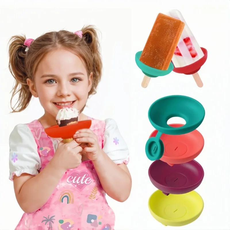 4/5Pcs Silicone Popsicle Holders, Anti-Leak Ice Cream Stick Holder, Mess-Free Popsicle Rack for Kids Summer Use