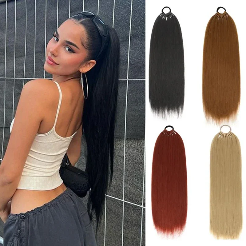 

Synthetic Straight Ponytail Extensions Long Black DIY Braided Ponytail for Women Braidding Hairpiece Horse Tail with Rubber Band