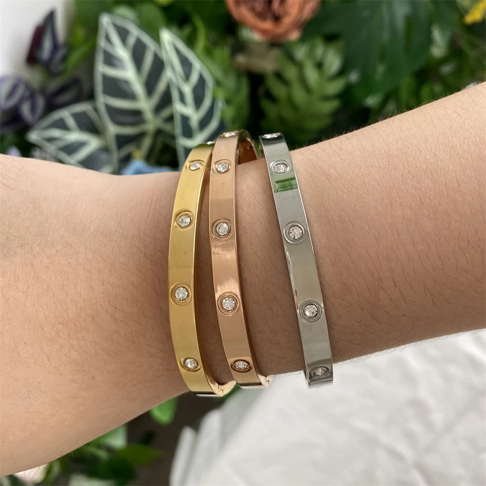 ZAKOL Classic Geometric Stainless Steel Bracelet Bangles With Zircon Exquisite Gold Color Birthday Jewelry Gift for Women image 4
