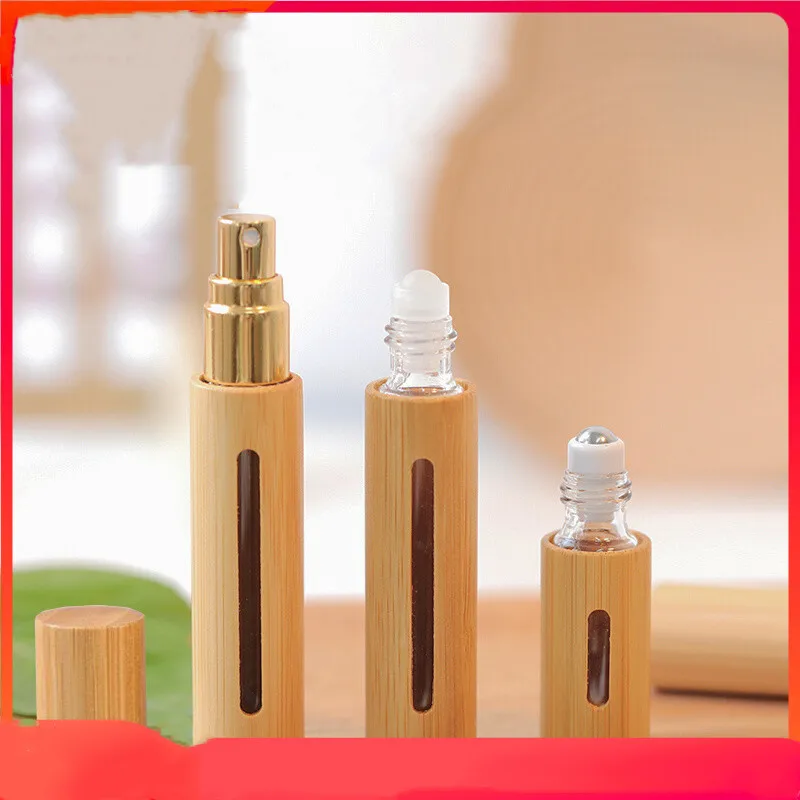 

Wholesale Bamboo Roll on Bottle 5/10ml Roller Bottle Essential Oil Lip Gloss Refillable Tube Empty Perfume Bottle