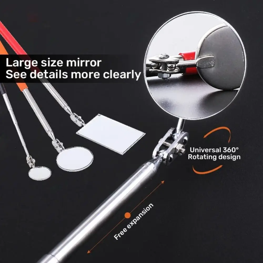 New Extendible Inspection Rotatable Mirror Stainless Steel Square Retractable Mirror Round Angle Telescopic Mirror Automotive