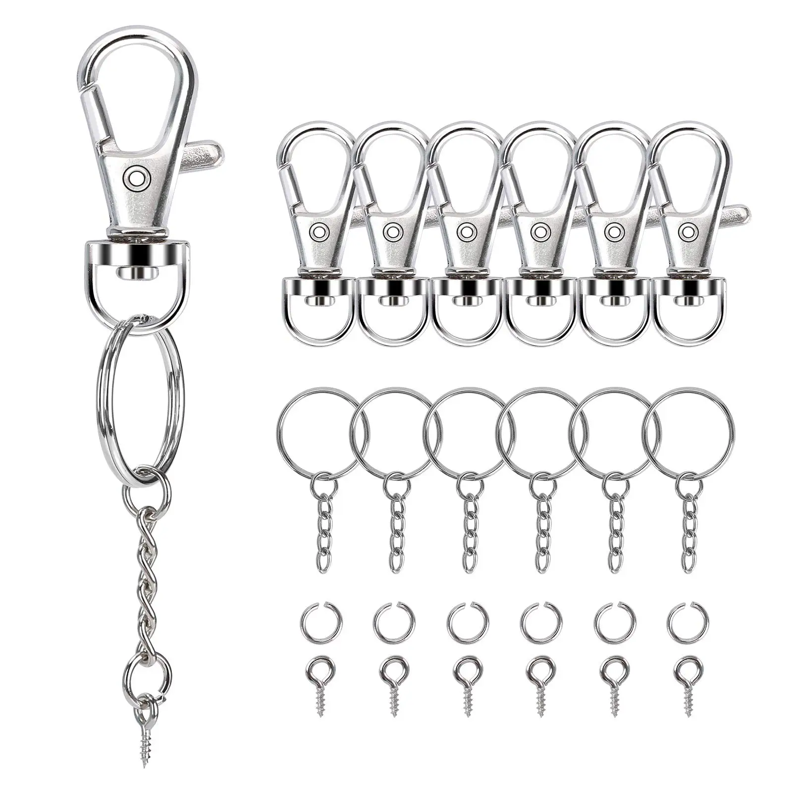 160PCS Swivel Snap Hook with Key Chain Rings 40 Swivel Lobster Clasp 40 Key Rings with Chain 40Jump Rings 40 Screw Eye Pins