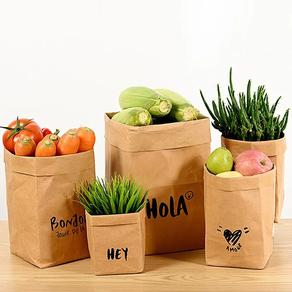 Waterproof Kraft Paper Bag Simple Large Capacity Reusable Takeaway Bag Thickened Square Washable Packaging Bag Home