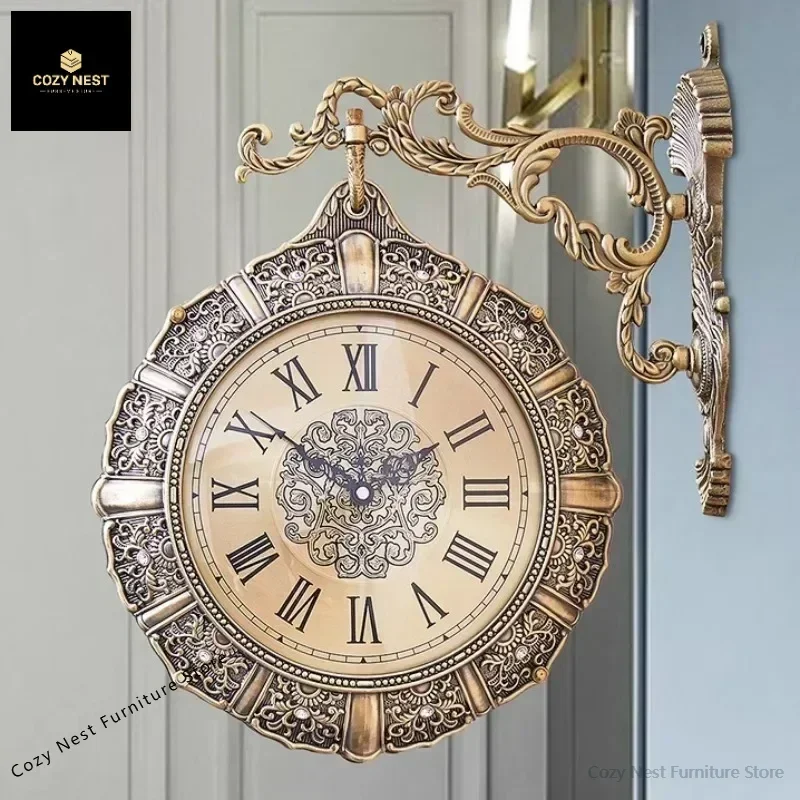 Nordic Retro Living Room Wall Clock Silent Double-sided Luxury Creative Aesthetic Art Wall Clocks Home Decoration Gift Ideas