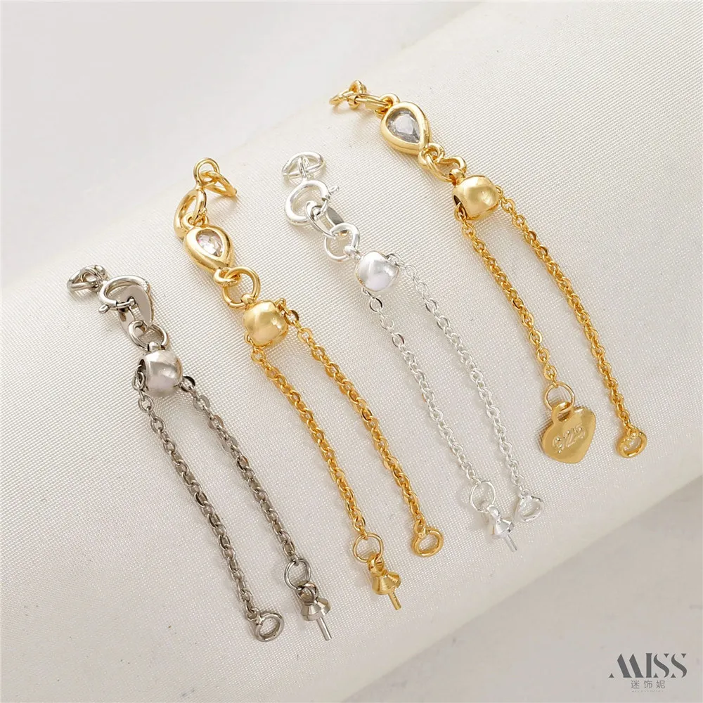 14K Gold 925 Spring Buckle Extension Chain Adjustable Chain Belt Support Pin DIY Bracelet Necklace End Connection