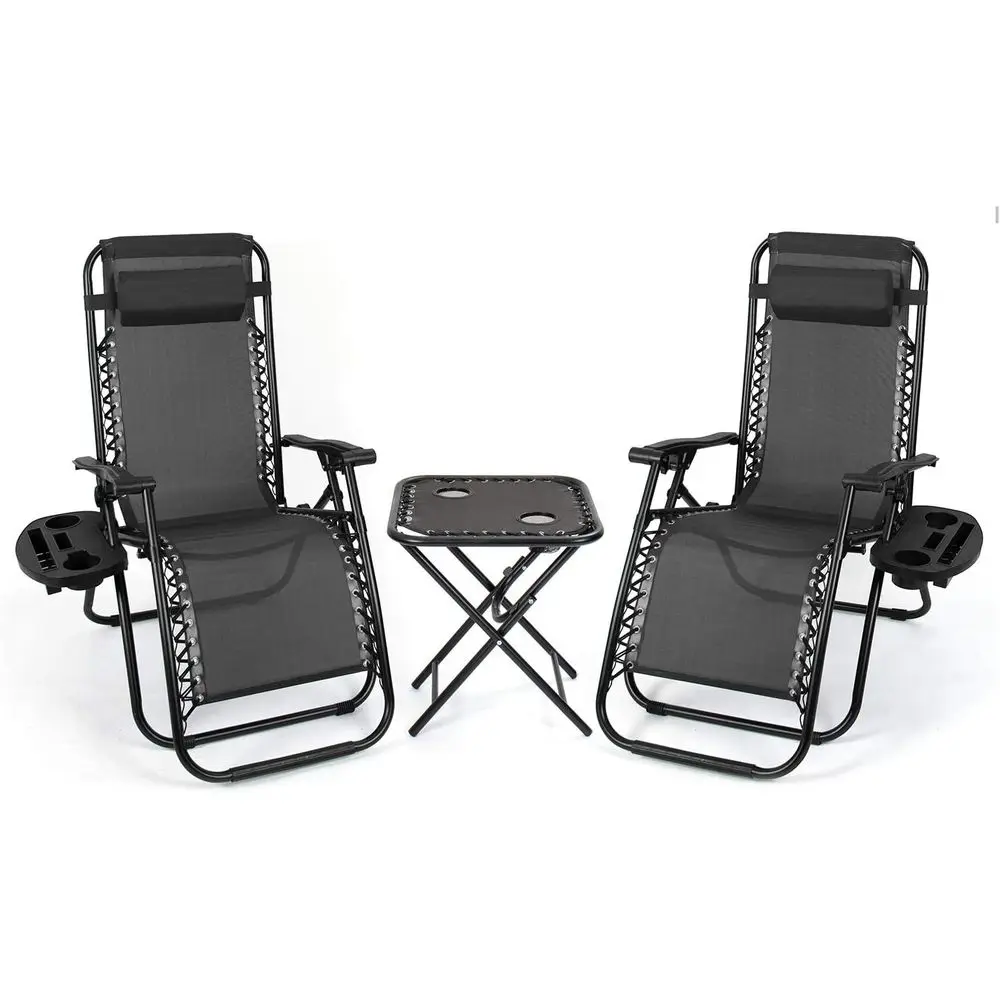

Outdoor Reclining Lawn Chair with Side Table and Cup Holders, Ideal for Patio, Poolside, Yard, Camping (Black)