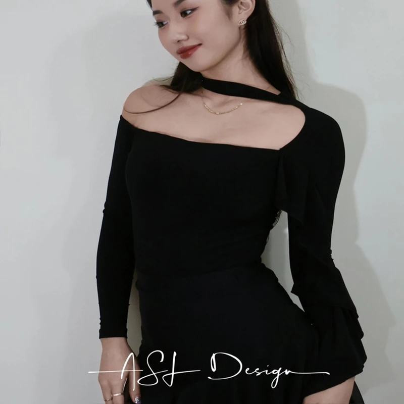 Sexy Latin Dance Tops Frauen Rüschen Lange Ärmel Trikots Ballroom Dance Praxis Kleidung Salsa Rumba Walzer Tanz Tragen BL18210