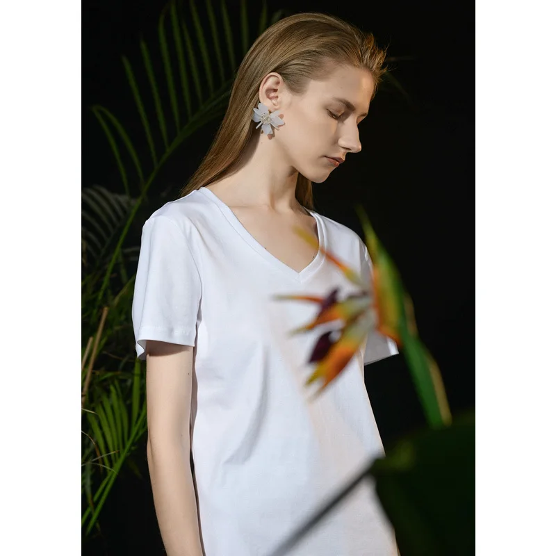 Summer Women Soft Silky Double Mercerized Roman Cotton T-shirts O Neck Straight Short Sleeve Multicolor T-shirt Casual Tops 2021