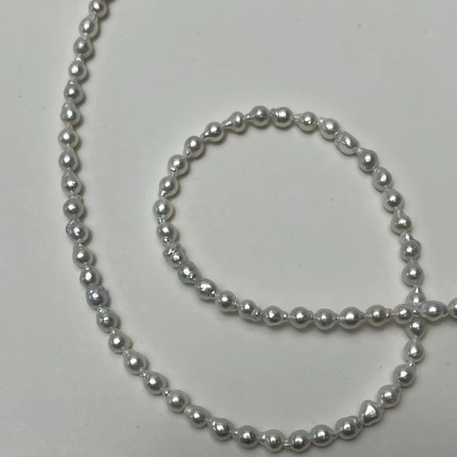 3-4mm Natural Pearl Round Shape Freshwater White Necklace Semi-Finished Baroque DIY Materials  Accessories Wholesale Jewelry